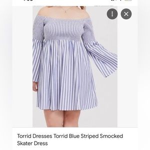 Torrid Blue Striped Smocked Skater Dress